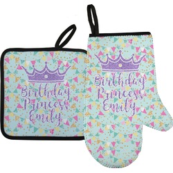 Birthday Princess Oven Mitt & Pot Holder Set w/ Name or Text