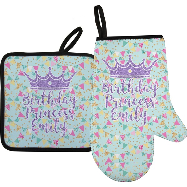 Custom Birthday Princess Oven Mitt & Pot Holder Set w/ Name or Text