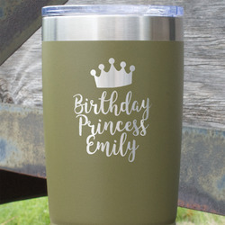 Birthday Princess 20 oz Stainless Steel Tumbler - Olive - Single Sided (Personalized)