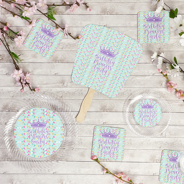 Birthday Princess Party Supplies Combination Image - All items - Plates, Coasters, Fans