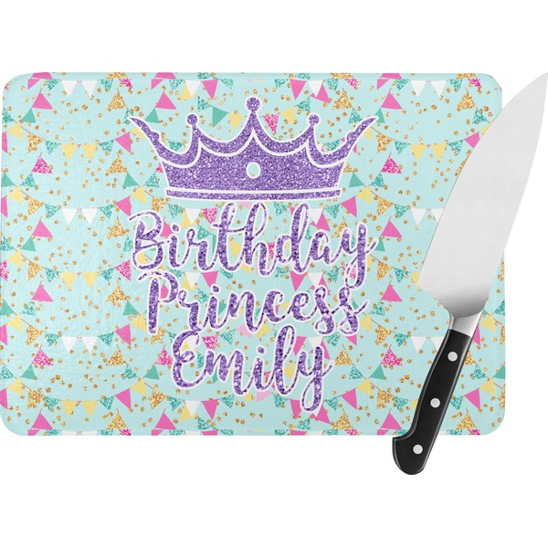 Custom Birthday Princess Rectangular Glass Cutting Board (Personalized)