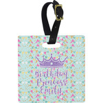 Birthday Princess Plastic Luggage Tag - Square w/ Name or Text