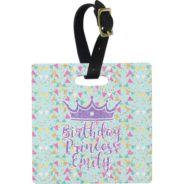 Custom Birthday Princess Plastic Luggage Tag - Square w/ Name or Text