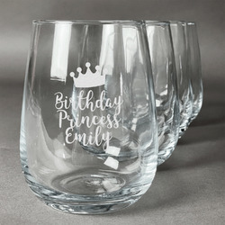 Birthday Princess Stemless Wine Glasses (Set of 4) (Personalized)