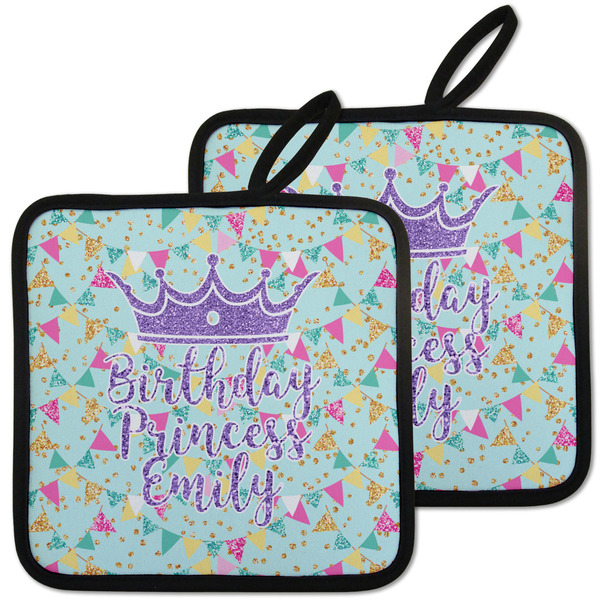 Custom Birthday Princess Pot Holders - Set of 2 w/ Name or Text