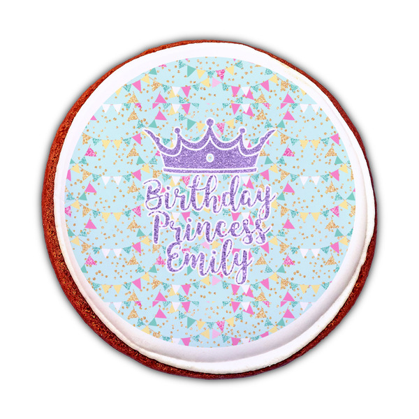 Birthday Princess Printed Icing Circle - Medium - On Cookie
