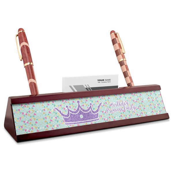 Custom Birthday Princess Red Mahogany Nameplate with Business Card Holder (Personalized)
