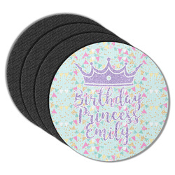 Birthday Princess Round Rubber Backed Coasters - Set of 4 (Personalized)