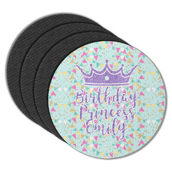 Birthday Princess Round Rubber Backed Coasters - Set of 4 (Personalized)