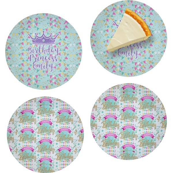 Custom Birthday Princess Set of 4 Glass Appetizer / Dessert Plate 8" (Personalized)