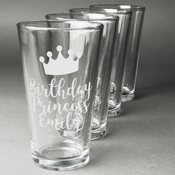 Birthday Princess Pint Glasses - Engraved (Set of 4) (Personalized)