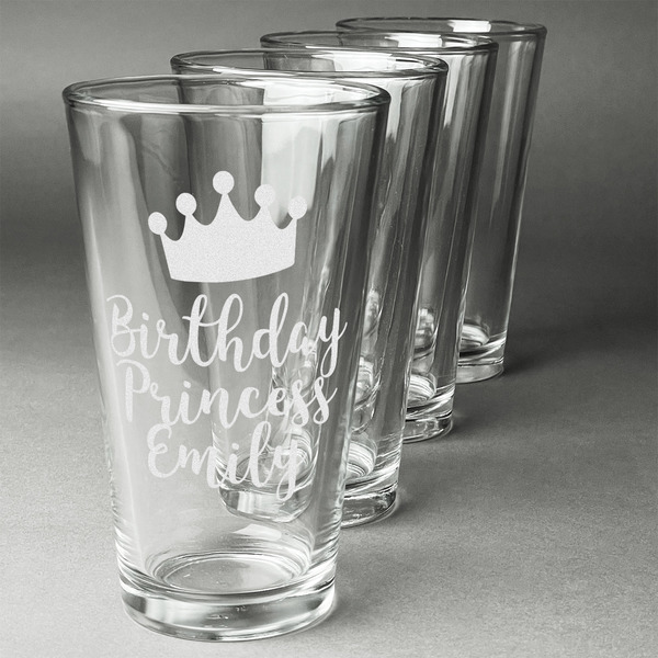 Custom Birthday Princess Pint Glasses - Engraved (Set of 4) (Personalized)