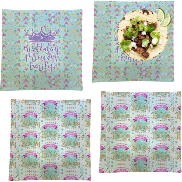 Custom Birthday Princess Set of 4 Glass Square Lunch / Dinner Plate 9.5" (Personalized)