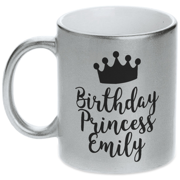 Custom Birthday Princess Metallic Silver Mug (Personalized)