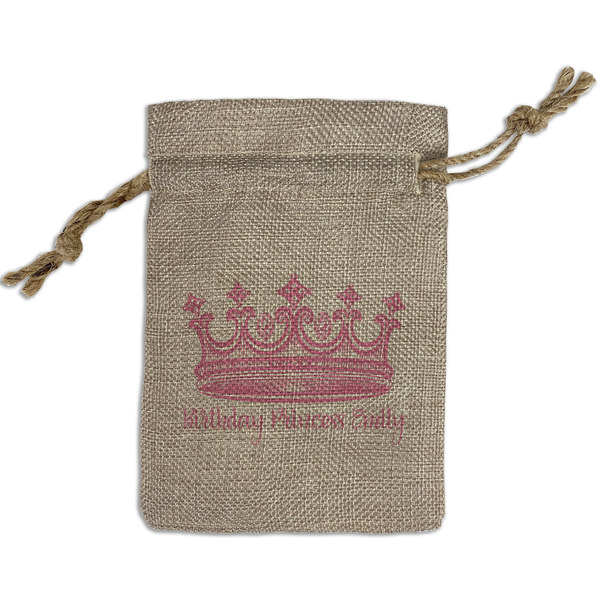 Custom Birthday Princess Small Burlap Gift Bag - Front (Personalized)