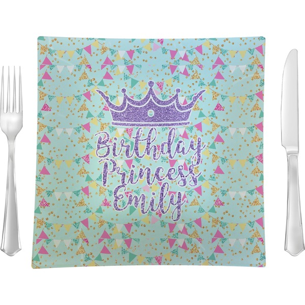Custom Birthday Princess 9.5" Glass Square Lunch / Dinner Plate- Single or Set of 4 (Personalized)