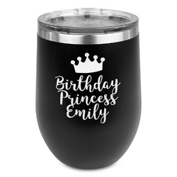 Birthday Princess Stemless Stainless Steel Wine Tumbler - Black - Double Sided (Personalized)