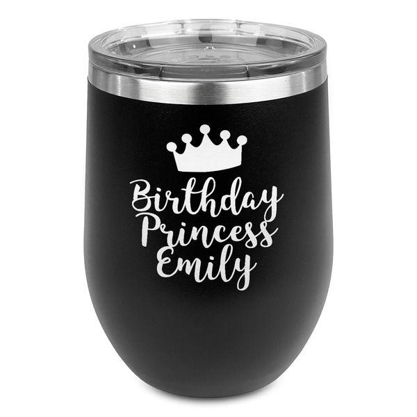Custom Birthday Princess Stemless Stainless Steel Wine Tumbler - Black - Double Sided (Personalized)