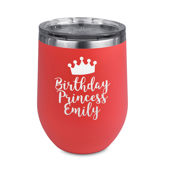 Custom Birthday Princess Stemless Stainless Steel Wine Tumbler - Coral - Single Sided (Personalized)