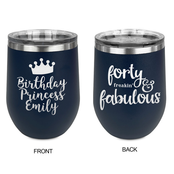 Birthday Princess Stainless Wine Tumblers - Navy - Double Sided - Approval