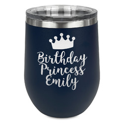 Birthday Princess Stemless Stainless Steel Wine Tumbler - Navy - Double Sided (Personalized)
