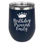 Birthday Princess Stemless Stainless Steel Wine Tumbler - Navy - Single Sided (Personalized)