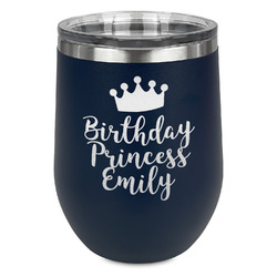 Birthday Princess Stemless Stainless Steel Wine Tumbler - Navy - Single Sided (Personalized)