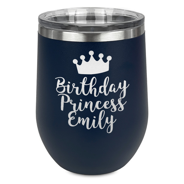 Custom Birthday Princess Stemless Stainless Steel Wine Tumbler - Navy - Single Sided (Personalized)