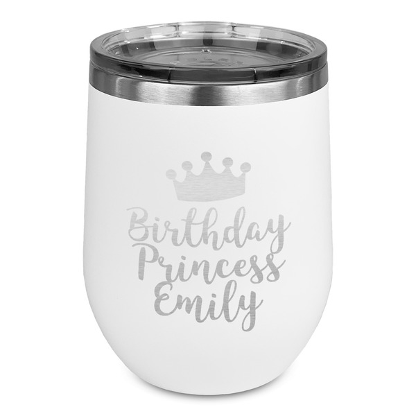 Custom Birthday Princess Stemless Stainless Steel Wine Tumbler - White - Single Sided (Personalized)