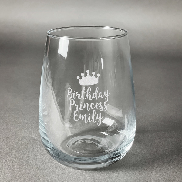 Custom Birthday Princess Stemless Wine Glass (Single) (Personalized)