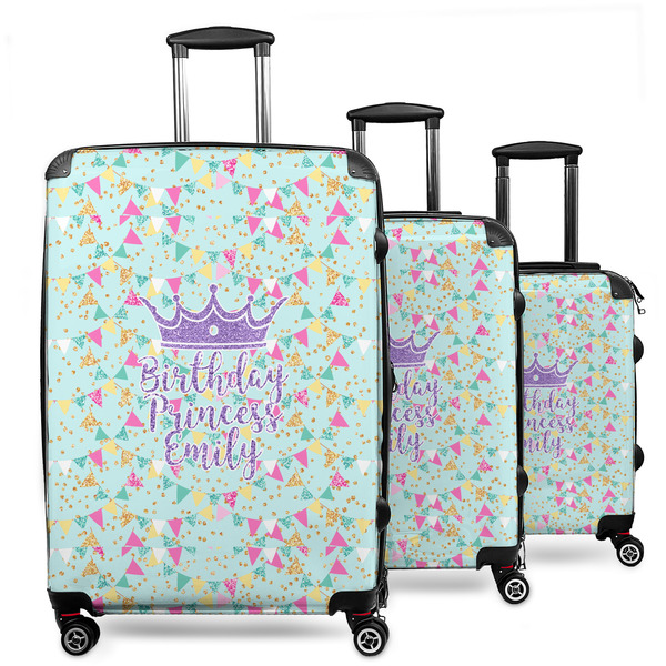 Custom Birthday Princess 3 Piece Luggage Set - 20" Carry On, 24" Medium Checked, 28" Large Checked (Personalized)