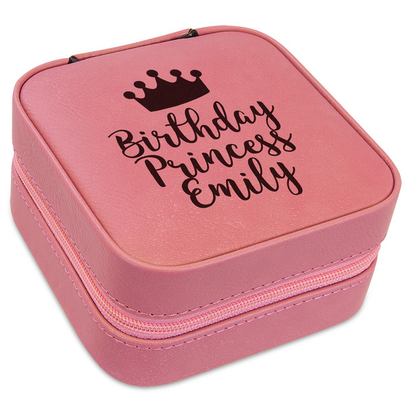 Custom Birthday Princess Travel Jewelry Boxes - Pink Leather (Personalized)