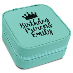 Birthday Princess Travel Jewelry Box - Teal Leather (Personalized)