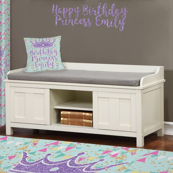 Birthday Princess Wall Name Decal Above Storage bench
