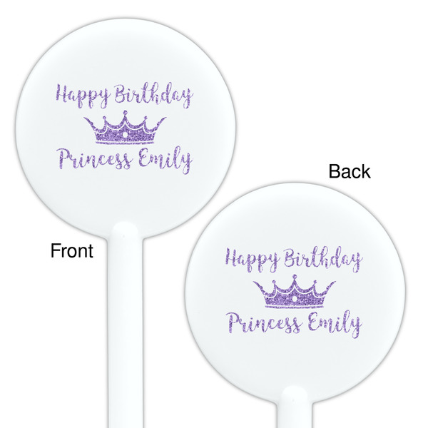Birthday Princess White Plastic 5.5" Stir Stick - Double Sided - Round - Front & Back