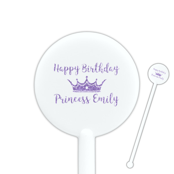 Custom Birthday Princess 5.5" Round Plastic Stir Sticks - White - Single Sided (Personalized)