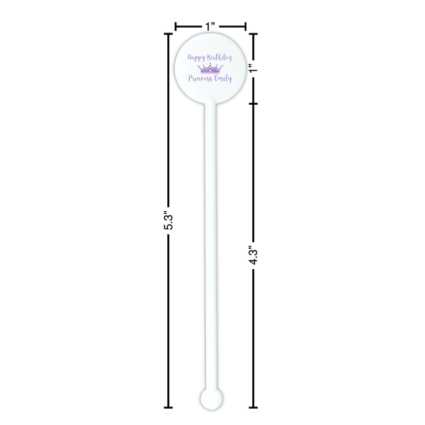 Birthday Princess White Plastic 5.5" Stir Stick - Round - Dimensions