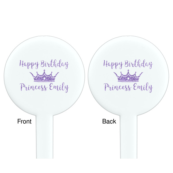 Birthday Princess White Plastic 7" Stir Stick - Double Sided - Round - Front & Back