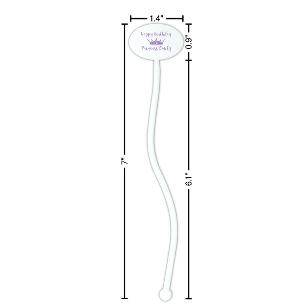Birthday Princess White Plastic 7" Stir Stick - Oval - Dimensions