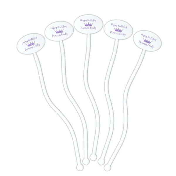 Birthday Princess White Plastic 7" Stir Stick - Oval - Fan