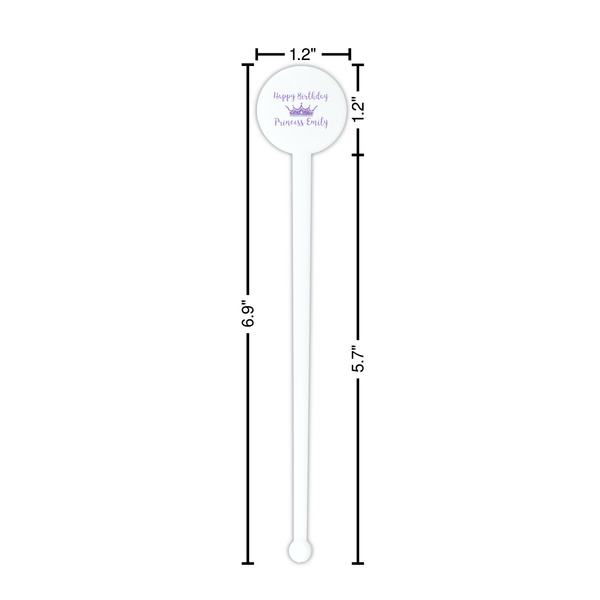 Birthday Princess White Plastic 7" Stir Stick - Round - Dimensions