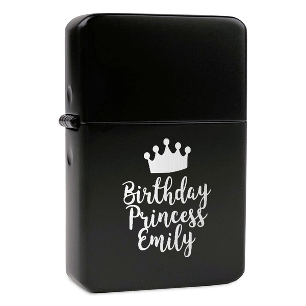 Custom Birthday Princess Windproof Lighter - Black - Double Sided & Lid Engraved (Personalized)