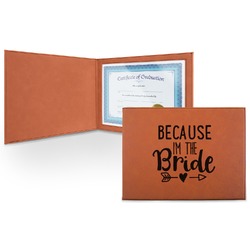 Bride / Wedding Quotes and Sayings Leatherette Certificate Holder - Front (Personalized)