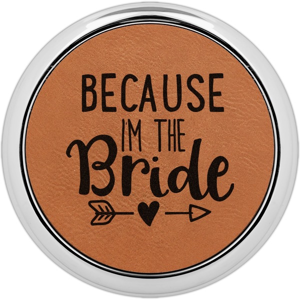 Custom Bride / Wedding Quotes and Sayings Set of 4 Leatherette Round Coasters w/ Silver Edge