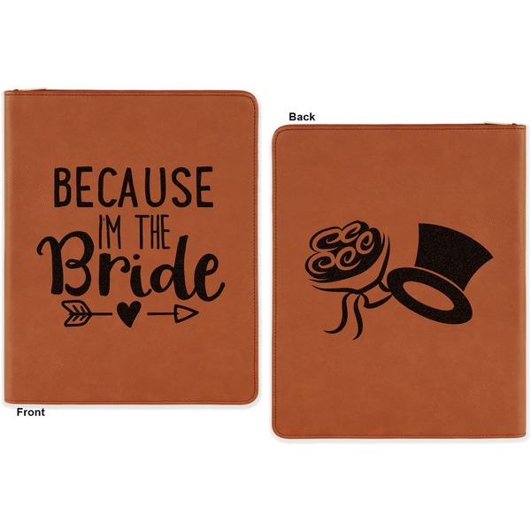 Bride / Wedding Quotes and Sayings Cognac Leatherette Zipper Portfolios with Notepad - Double Sided - Apvl