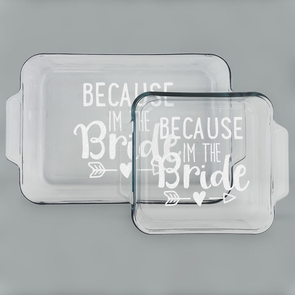 Custom Bride / Wedding Quotes and Sayings Set of Glass Baking & Cake Dish - 13in x 9in & 8in x 8in