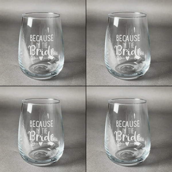 Bride / Wedding Quotes and Sayings Set of Four Personalized Stemless Wineglasses (Approval)