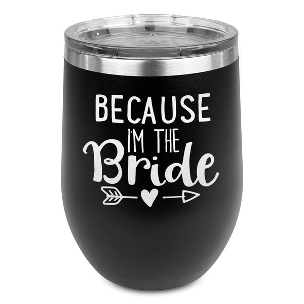 Custom Bride / Wedding Quotes and Sayings Stemless Stainless Steel Wine Tumbler - Black - Double Sided