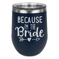 Bride / Wedding Quotes and Sayings Stemless Stainless Steel Wine Tumbler - Navy - Double Sided