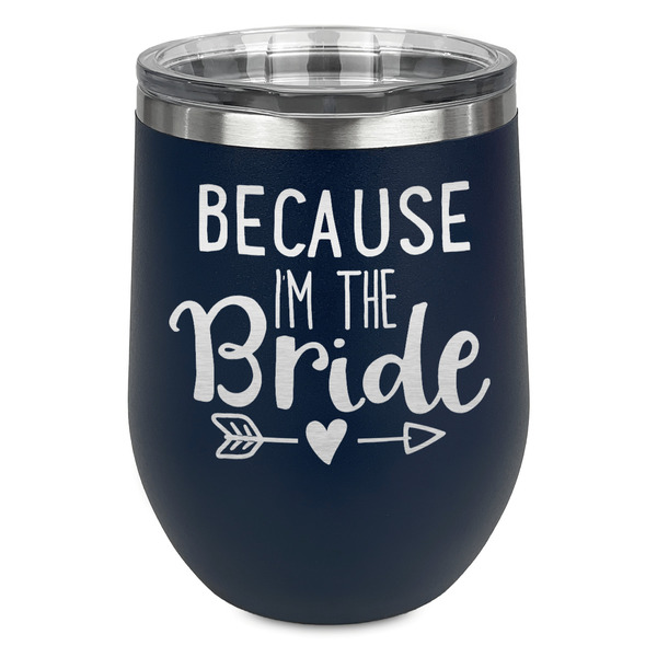 Custom Bride / Wedding Quotes and Sayings Stemless Stainless Steel Wine Tumbler - Navy - Double Sided